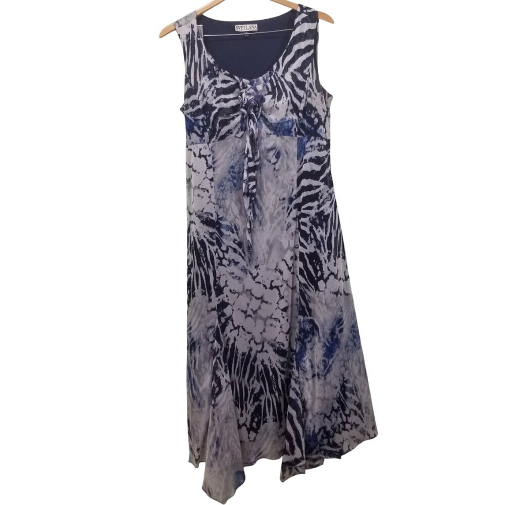 Svetlana Blue and White Asymmetrical Sundress